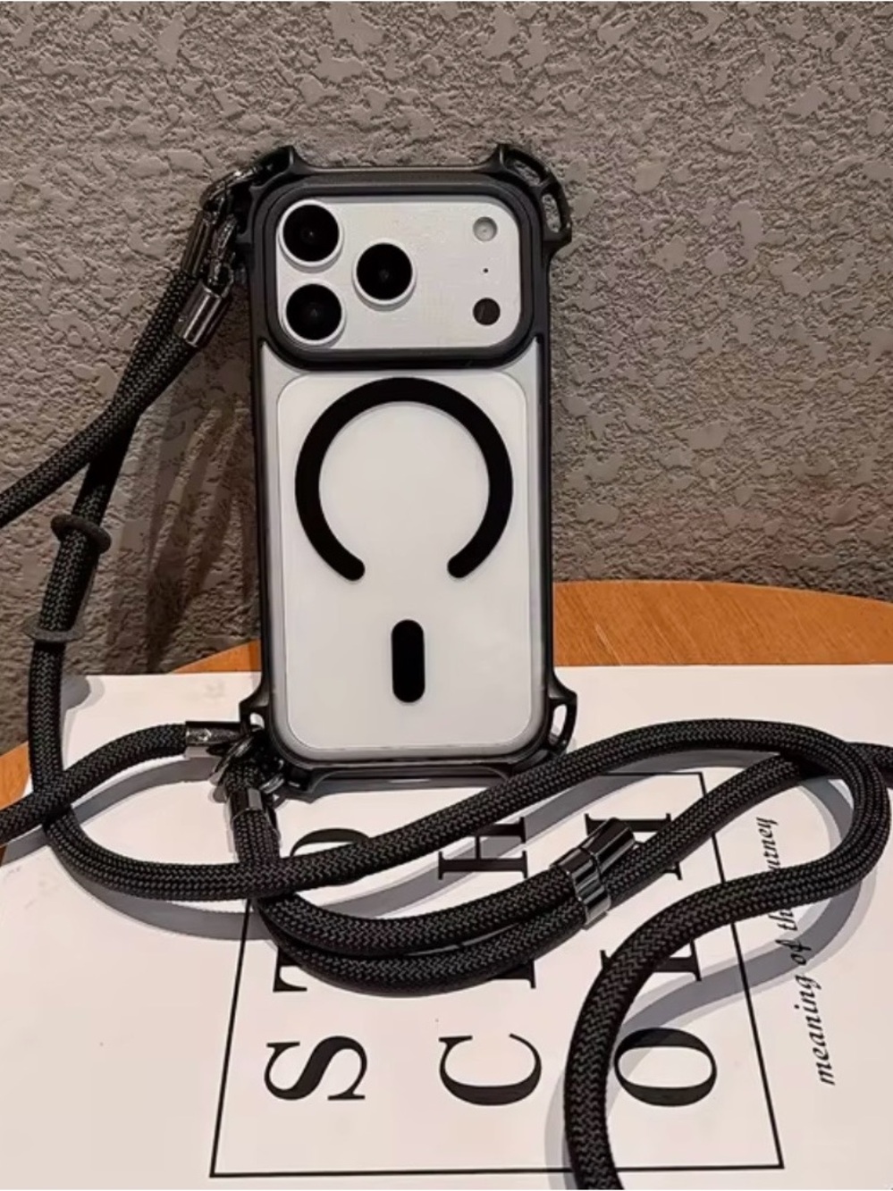 Black & Clear iPhone 15 Case with Lanyard
